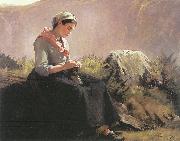 Anna Elizabeth Klumpke Catinou Knitting oil painting reproduction